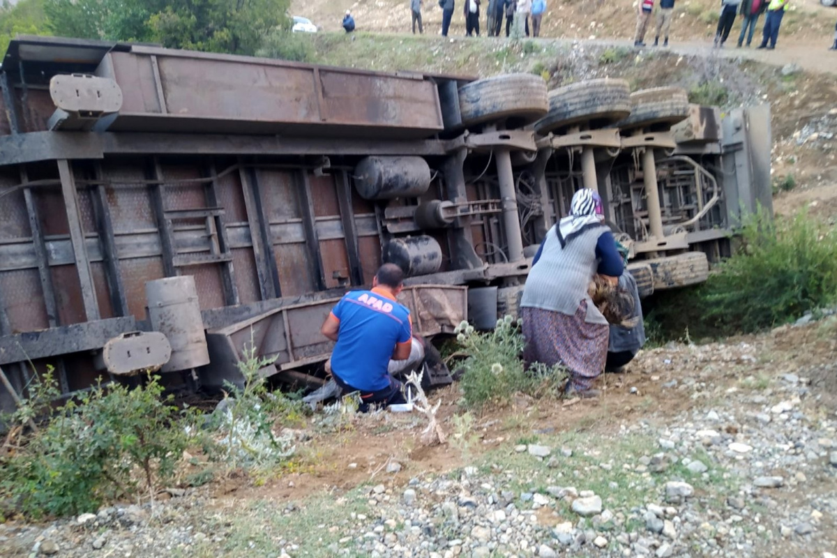 Tır şarampole devrildi: 3 kişi yaralandı, 160 küçükbaş hayvan telef oldu