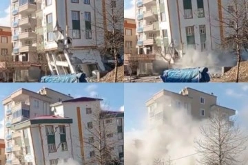 Kahramanmaraş'ta deprem anında yaşanan panikle bir binanın yıkılması anbean kamerada